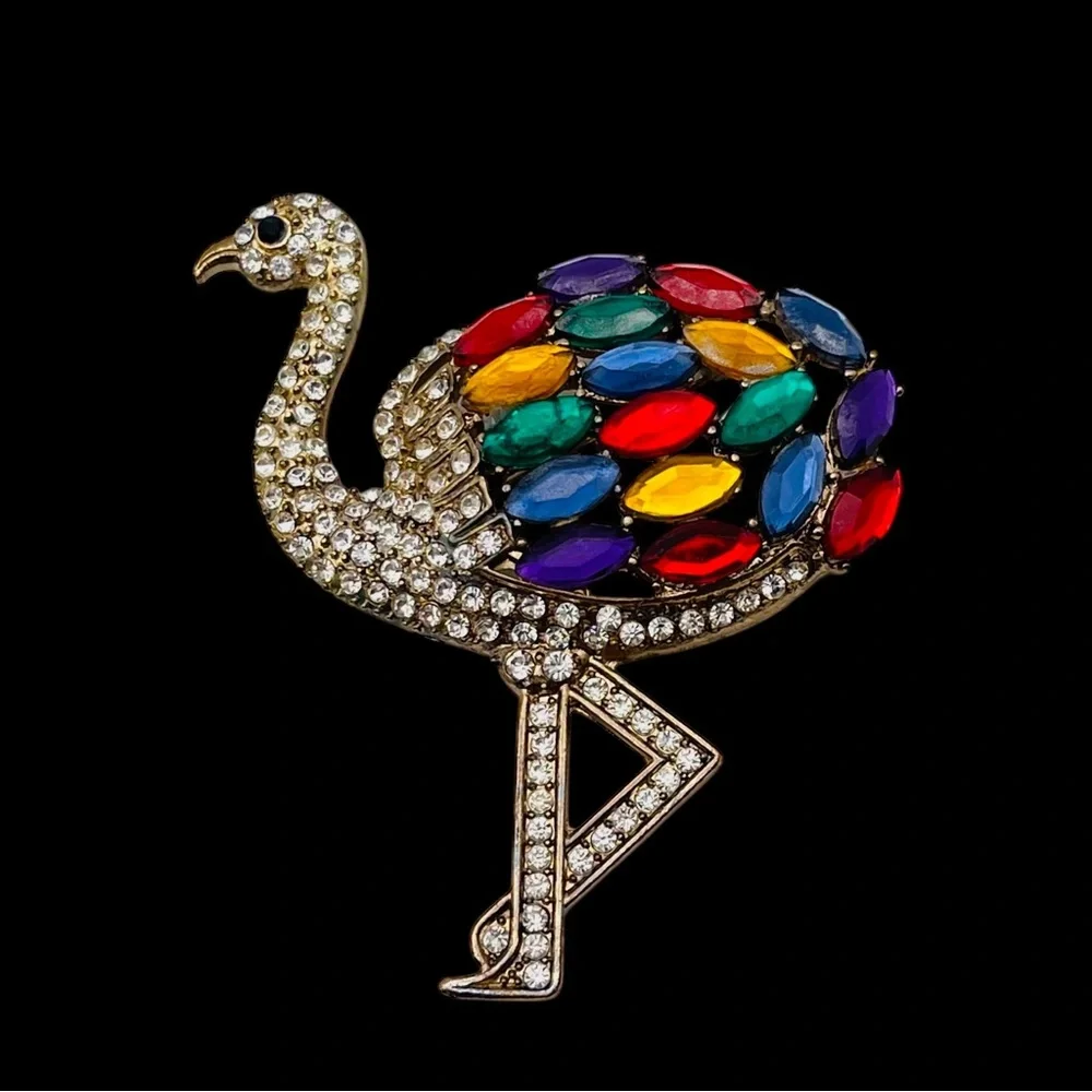 Stunning Colorful Rhinestone Flamingo Statement Brooch - Picture 2 of 13